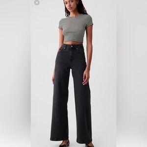 Women's Gap High Rise Stride Washed Black Wide-Leg Jeans Size 12/31 Short